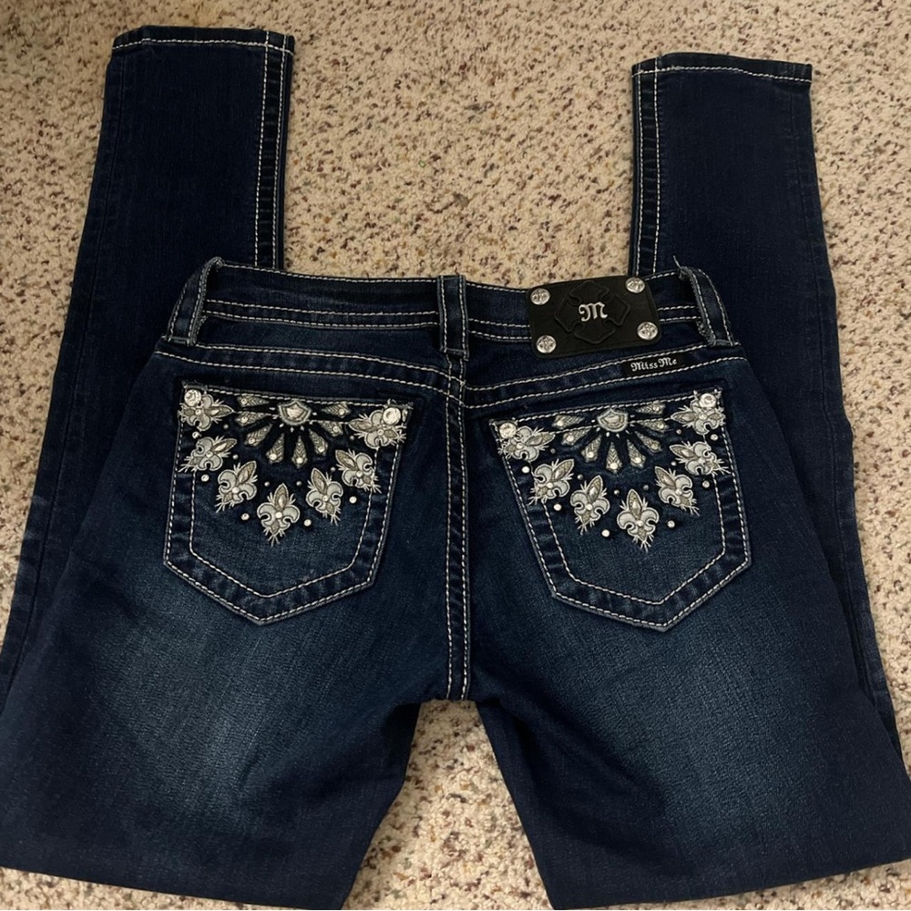 Miss Me Blue Skinny Jeans with Decorative Stitching